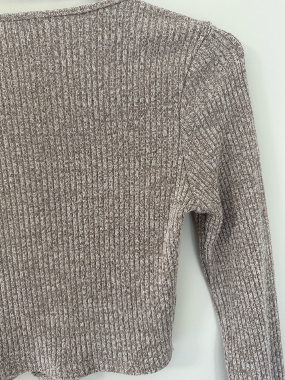 FASHION NOVA Ribbed Button-Front Square Neck Long Sleeve Crop Top Taupe EUC - Picture 7 of 10